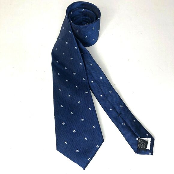 Van Heusen Other - Van Heusen Mens Necktie Classic Blue Polyester Embroidered Box Print